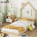 Bellemave Twin Size Floor Bed with House-Shaped Headboard and Handrails Twin Wood Bed Frame with Wooden Slats Montessori House Bed Low Floor Bed for Kids,Toddlers,Boys,Girls (Twin,Natural)
