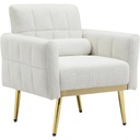 White Modern Accent Chairs for Living Room, Teddy Fabric Arm Chair, Single Sofa Chair Couch, Gold Metal Legs, for Living Room Bedroom Office Leisure (1Pcs, White)