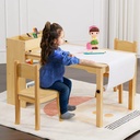 Kids Art Table, Wanan Wooden Kids Craft Table for Playroom, Kids Activity Table with 2 Chairs, 4 Storage Baskets, 2 Rows of Storage Racks and Paper Rolls (Wood)