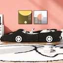 HSUNNS Twin Size Kids Race Car-Shaped Platform Bed with Wheels, Wooden Funny Twin Kids Bed Frame with 2 Sides Safety Rails for Boys Girls Toddlers Kids’ Bedroom, No Box Spring Needed, Black