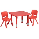 Emma + Oliver 24" Square Red Plastic Adjustable Activity Table Set-2 Chairs