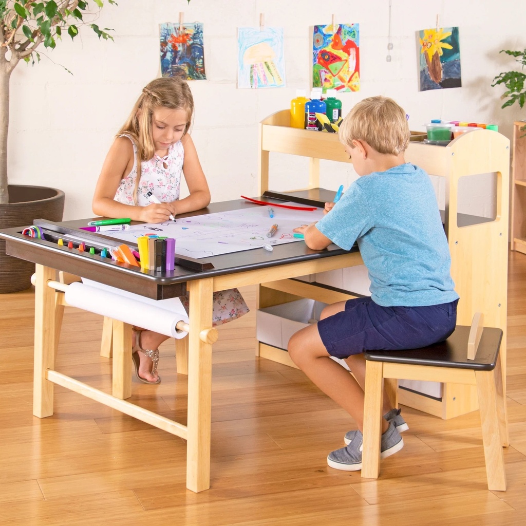 Guidecraft Deluxe Art Center - Kids' Wooden Craft Table Set