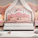 CITYLE Full Size Upholstered Princess Bed,Cute Crown Shape Full Size Leather Platform Bed with Headboard and Footboard for Kids Boys Girls,No Box Spring Needed, White