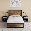 Allewie Twin Size Modern Bed Frame with Wooden Headboard, Heavy Duty Metal Platform Bed, Rustic Brown