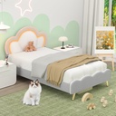 Winkalon LED Bed Frame,Twin Size Bed for Kids Girls,Velvet Upholstered Platform Bed with Adjustable Headboard,White