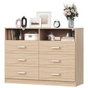 Winkalon 6 Drawers Dresser,Modern Storage Tower Dressers and Chests 2 Open Cubby,Large Organizer for Bedroom,Light Oak