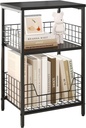 X-Cosrack End Table,3 Tier Industrial Side Table,Wood & Metal Frame Nightstand Storage Shelf for Living Room Office Hallway(Black)