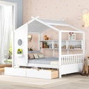 Bellemave House Bed with 2 Drawers and Storage Shelves, Wood Full Size Kids Bed Frame with Roof and Window, Playhouse Bed for Kids Teens Girls Boys (White)