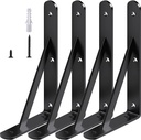 10 Inch Shelf Brackets, Heavy Duty Black Metal L Bracket for DIY Floating Shelf, 4 Pack, 10''L X 6''H