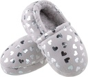 NCCB Girls Slippers No-Slip Memory Foam Slippers Soft Rubber Sole House Shoes for Indoor Outdoor Shiny Grey Size 2