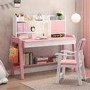 LYHOE Kids Study Desk and Chair Set Adjustable Height, All Solid Wooden Children Bedroom Furniture, Pink Kids Table Chair Set with Shelves, Drawer, School Student'S Table Office Computer Workstation