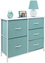 5 Drawers Chest Dresser - Wood Top Finish - Art Deco, Aqua