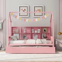 Bellemave Twin House Bed with Storage Drawers and Shelves, Kids Playhouse Bed Frame for Girls & Boys, Wood Montessori Bed (Pink)