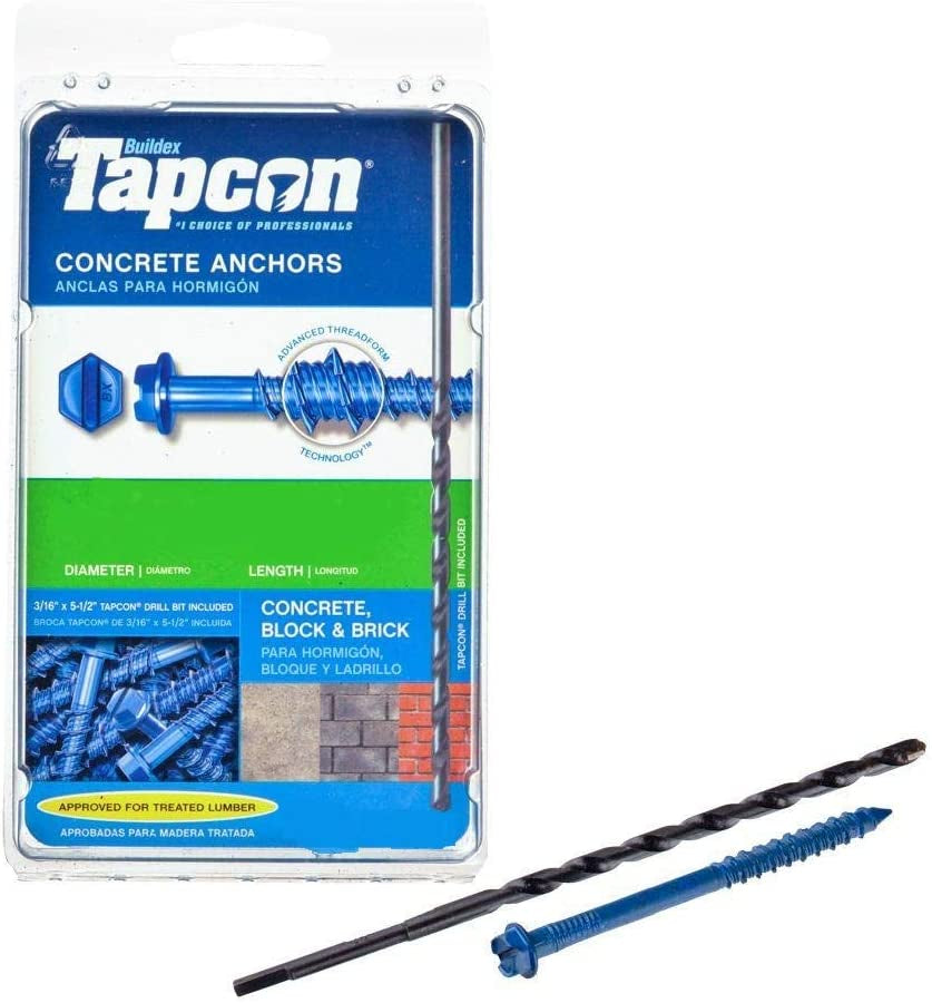 High-Performance Tapcon Concrete Anchors - 100 Screws with Bit
