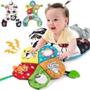 SYNARRY Tummy Time Pillow with 3D Crinkle Mat & Teethers, Black and White High Contrast Baby Toys with Mirror, Montessori Toy for Infant Newborn Toddler Tummy Time Pillow Toy 0-3 3-6 Month Babies Gift