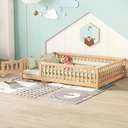 Bellemave Full Size Floor Bed with Door and Fence Toddler Floor Bed with Bed Slats Sturdy Wood Floor Bed Montessori Bed Frame for Kids, Boys, Girls (Full, Natural Brown)