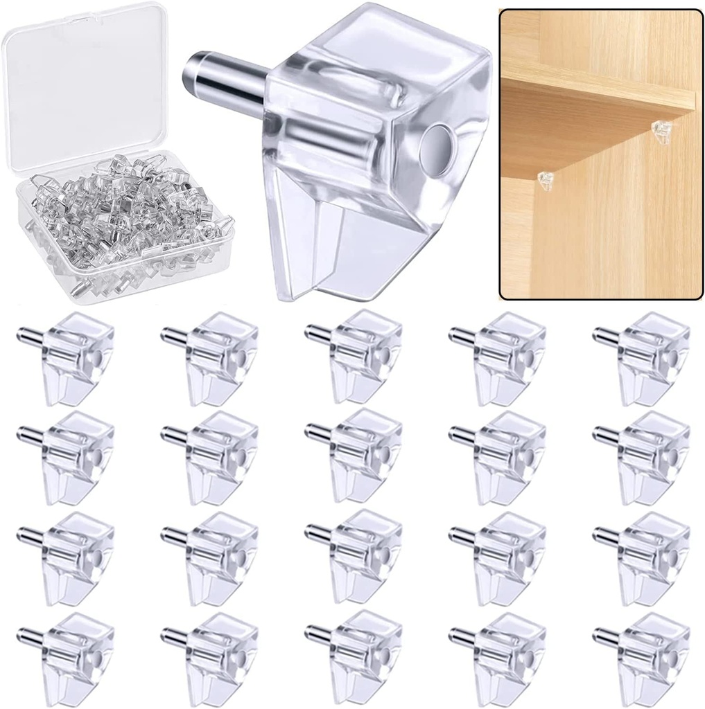 5mm Clear Shelf Support Pegs - Cabinet Shelf Pins (20 Pack)