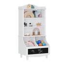 UTEX Kids Bookshelf and Toy Storage, Kids Wood Bookcase with Blackboard and Cubbies, Open Kids Bookshelf and Toy Organizer Cabinet, Kids Bookshelves Display Stand for Toddlers, White