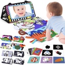 Lotfancy Baby Tummy Time Floor Mirror, Black and White High Contrast Baby Toys & Crinkle Cloth Book