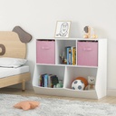 Huracan Kids Bookcase with Collapsible Fabric Drawers, Children'S Toy Storage Cabinet for Playroom, Bedroom, Nursery, School, White/Pink