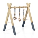 Costway Foldable Wooden Baby Gym with 3 Wooden Teething Toys Hanging Bar Gray