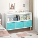 Kids Bookcase with Collapsible Fabric Drawers, Toy Storage Cabinet Organizer, Children'S Book Display, White/Blue