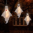 3PCS Halloween Decorations Outdoor Ghost Windsock LED Hanging Decor - Hallowmas Wind Sock Tree Yard Party Ornaments（No Batteries & No Timer）