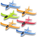 WATINC 6 pcs Airplane 14.5inch Manual Foam Flying Glider Planes Throwing Fun Challenging Games Outdoor Sports Toy Model Air Plane Two Flight Modes Blue Orange Aircraft for Boys Girls