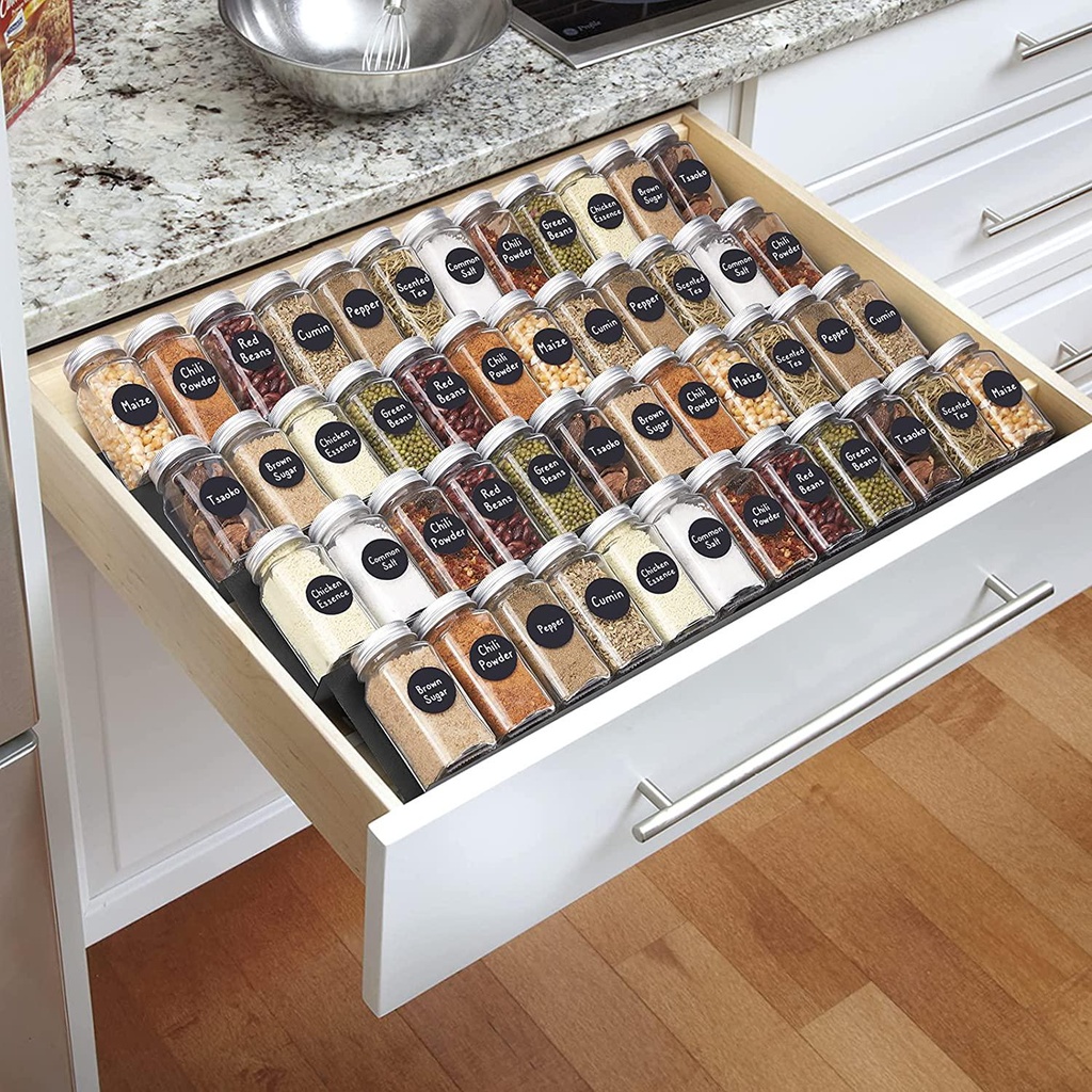 Adjustable Spice Rack Drawer Organizer for Kitchen Storage