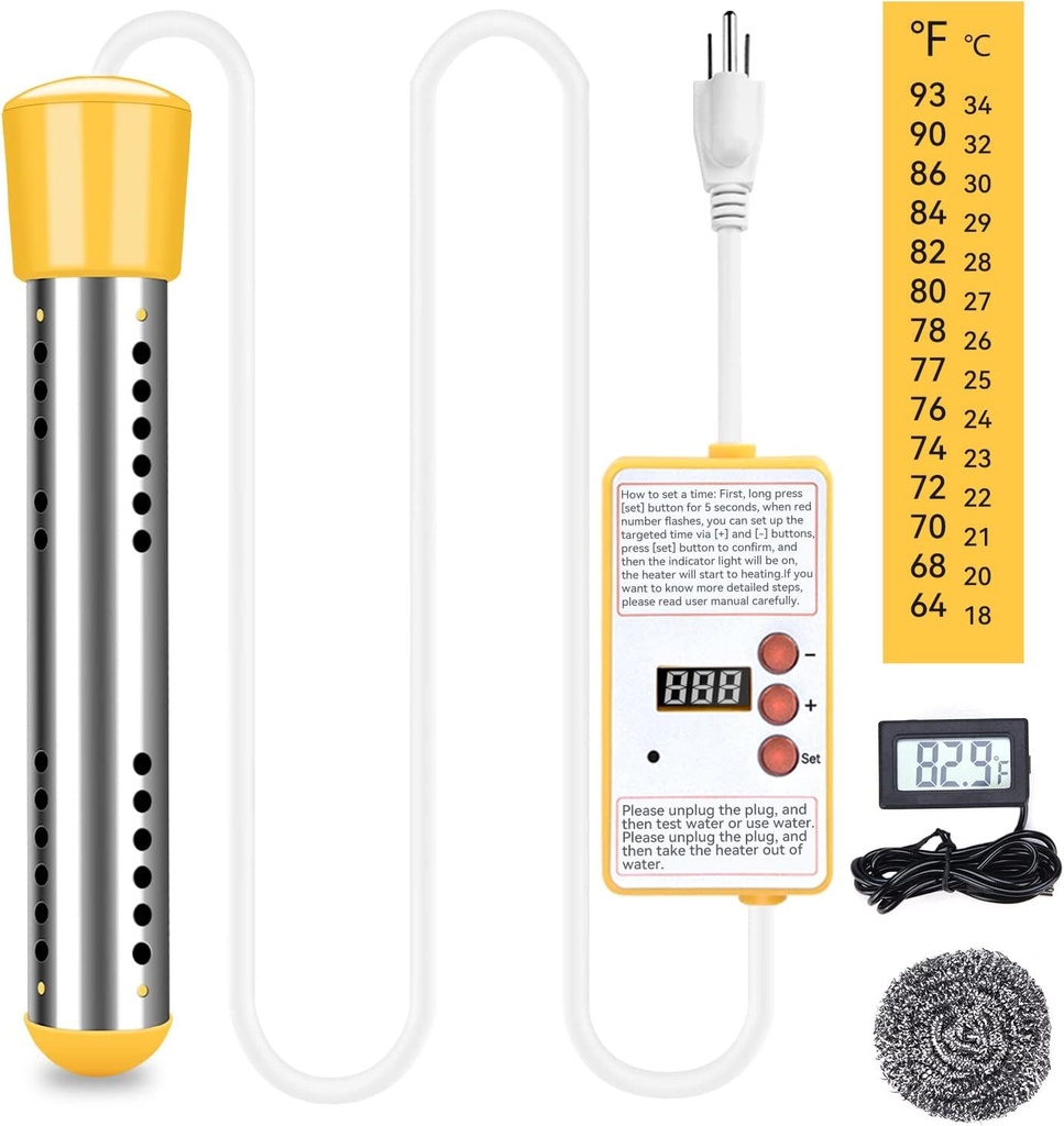 1500W Immersion Water Heater - Fast Heating & Timer