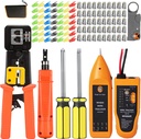 TAIWAIN RJ45 Crimp Tool Kit Pass Through Cat5 Cat6 Cable Crimping Repair Maintenance Tool Stripper Kit, Portable Phone Network Crimper 8P6P Connectors RJ11 Cable Tester(Orange)
