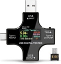 USB Power Meter Testers, Multi Functional 2 in 1 Type C USB Tester, LCD Digital Multimeter, Voltage,Current, Power Capacity, Temperature, Working Time Detector (Pack with OTG Adapter)