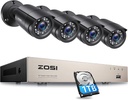 ZOSI 8-Channel 1080P Video Security Camera System,H.265+ DVR Recorder with Hard Drive 1TB and 4 Psc 2.0MP Home/Outdoor Bullet Camera,Weatherproof，90° View Angle，Up to 24M Night Vision，Remote Viewing
