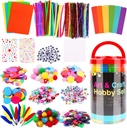 Arts and Crafts Supplies for Children, 1000+ Pcs CraftÂ Materials Kits Toys Includes Pom poms, Pipe Cleaners, Popsicle Sticks, Colour Felt, Feather, Sequins, Color Paper, Wiggle Eyes, Stickers