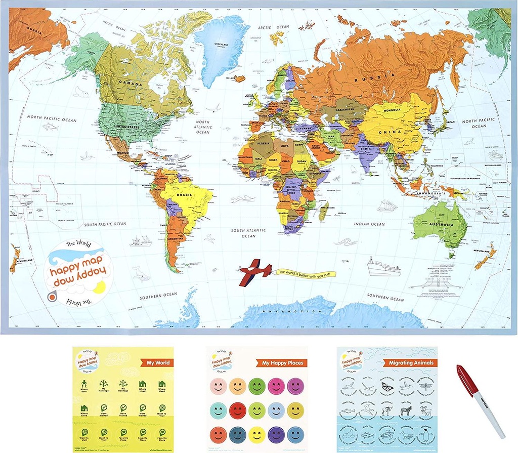 Laminated World Map for Kids - Fun Learning Geography