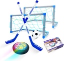 RGB Led Light Hover Hockey Set, hockey gifts for boys, indoor Outdoor hockey set for 3 4 5 6 7 8 9 10 11 12-Year-Old Kids, USB Rechargeable and Battery Hockey Floating Air Soccer for Family Games