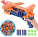 REMOKING 4 IN 1 Shooting Game for Kids, LED Light Airplane with Launcher,Gun Toy W/ Throwing Foam Plane,6 Foam Balls&Bullets,Outdoor Sport Flying Toys Birthday Gifts for Boys Girls Kids 6 -12 Year Old