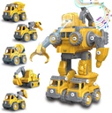 TuKIIE Take Apart Robot Toys for Kids, 5 in 1 Construction Truck Car Vehicle Set Transform into Robot, STEM Building Toy for Toddlers Boys Girls Ages 3+(Yellow)