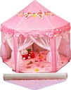 Twinkle Star 55 x 53 Princess Play Castle Tent for Girls Playhouse with 50 LEDs Star String Lights, Ultra Soft Rug and Banners Decor, Princess Tent, Kids Game House for Indoor Outdoor Game, Pink