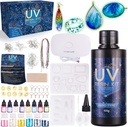 Zoncolor Epoxy UV Light Resin Kit - Silicone Molds UV Clear Casting Curing Jewelry Making Supplies Necklace Keychain Bracelet Arts Crafts Resin Bundle Office Home Decor Complete Set