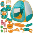 FUN LITTLE TOYS Kids Play Tent, Pop Up Tent with Kids Camping Gear Set, Outdoor Toys Camping Tools Set for Kids, 18 Pieces