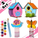 DIY arts and crafts for kids ages 8-12 - 2 pack bird house kits and 2 pack wind chime kits for children to build - kids crafts for Girls Boys Toddlers ages 3-5 4-6 6-8 9-12 - Includes Paints and Brushes