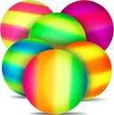 6 Pieces 8.5 Inch Rainbow Playground Balls for Kids Adults Colorful Rubber Bouncy Balls Dodgeball Kickballs Handballs Inflatable Balls Exercise Yoga Balls for Indoor and Outdoor Games