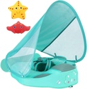 VQ-Ant Upgrade 3rd Generation Baby Solid Swimming Float Non Inflatable Mambobaby Swim Trainer Pool Floats Swimming Ring Mambo Float Mambobaby Float with Canopy Swim Ring with Sun Shade(GreenC)