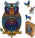 Unidragon Wooden Puzzle Jigsaw, Best Adults and Kids, Unique Shape Jigsaw Pieces Charming Owl, 5.9 x 10.2 inches, 101 Pieces, Small