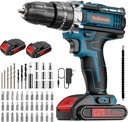 Cordless Drills,21V Max Power Impact Driver, Combi Drill Kit with 2 * 2000mAh Li-Ion Battery, 45 Nm Electric Screwdriver, 25+3 Torque, Double Speed, Led Light, 57 Pieces Accessory Set