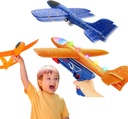 2 Pack Catapult Airplane Toys Set with Launcher,17.5'' LED Throwing Foam Glider 2 Flight Mode,Kids Outdoor Flying Aircraft Toys for 3 4 5 6 7 8 9 Year Old Boys,Birthday Party Supplies(Orange+Blue)
