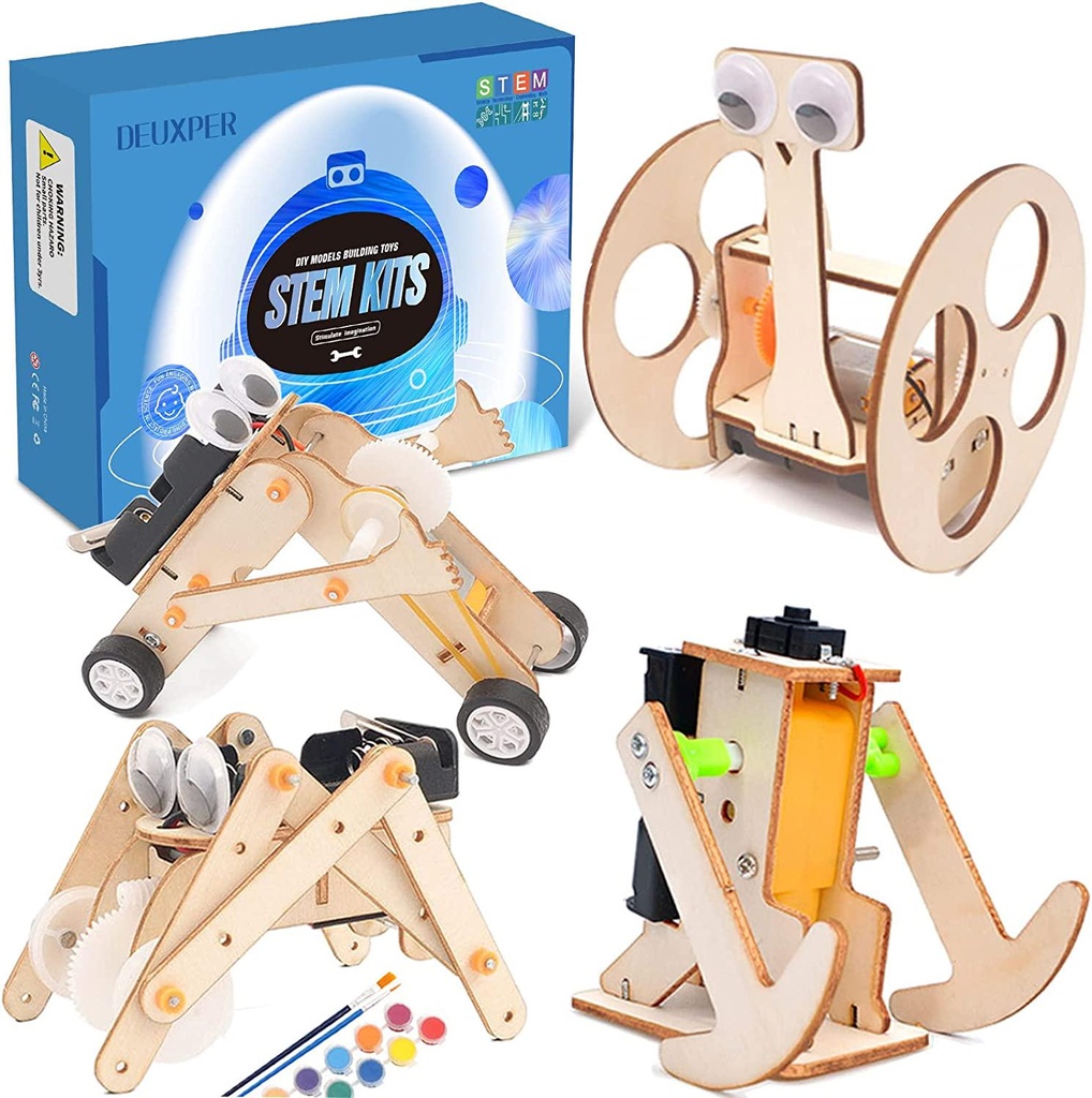 4 Wooden Motor Robotic Kits - DIY STEM Toys for Kids