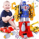 Bennol Transformer Robot Toys for Kids Boys, 5-in-1 Construction Vehicles Trucks STEM Magnetic Assemble Building Toys with Light and Sound, Pull-Back Play Trucks for Toddler Boys Aged 3 4 5 6 Years Old