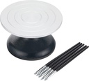 Agustu Banding Wheel for Sculpting, Pottery, Clay, Ceramics - 18cm Diameter, Premium Metal Art Supply, Ideal Turntable for Modeling, Decorating, Floral Arranging - Complete with Rubbertip Pen Set